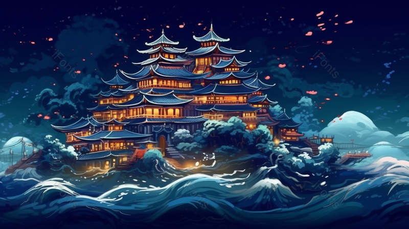 大气中国风古代建筑楼阁背景插画,插画/手绘图,插画/手绘图库,插画/手绘图下载,插画/手绘